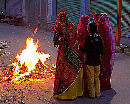 印度,拉贾斯坦邦,女人,看,火,节日