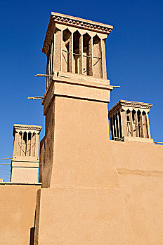 砖坯,风塔,历史,城镇,亚兹德,世界遗产,伊朗,波斯,亚洲