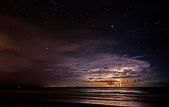 闪电,风暴,大西洋,海洋,可可,海滩,佛罗里达,流星,条纹,上方