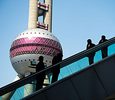 商务人士,扶梯,背景,上海,地标,东方明珠塔