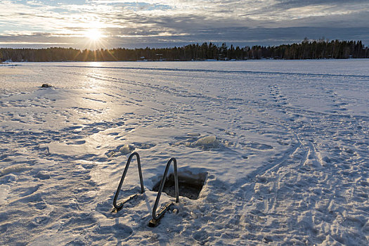 芬兰,冰,洞,沐浴,冬天