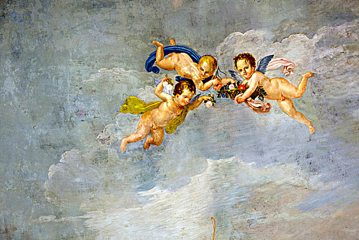壁画,三个,漂浮,天使,宫殿,邸宅,巴勒莫,西西里,意大利,欧洲