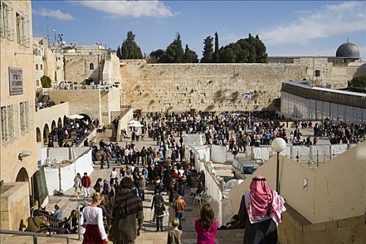 哭墙,前院,历史,庙宇,中心,耶路撒冷,以色列,中东