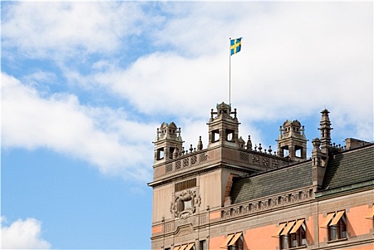 瑞典,旗帜,房顶,老,房子,斯德哥尔摩