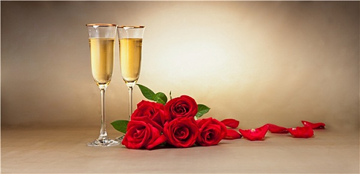 香槟酒杯,展示,玫瑰