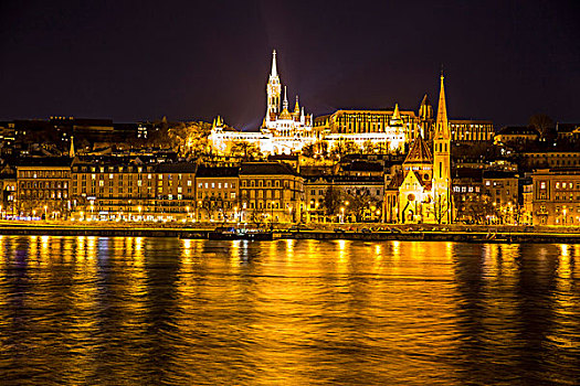 多瑙河,岸边,马提亚斯教堂,棱堡,布达佩斯,匈牙利,欧洲