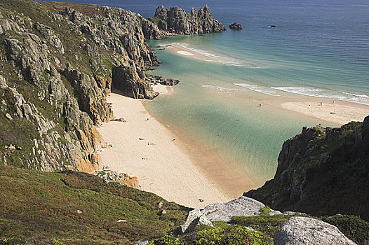 英格兰,康沃尔,上面,峭壁,沙滩,石头,远景