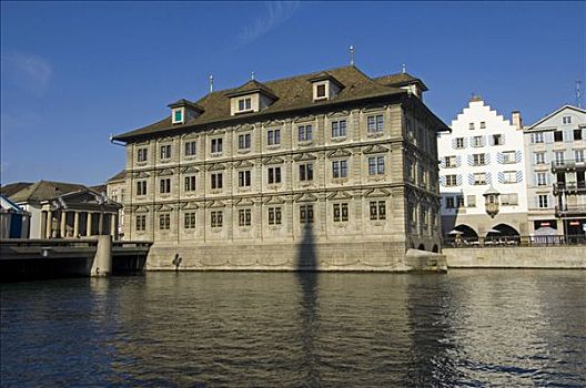 苏黎世,市政厅,后面,利马特河,瑞士,欧洲
