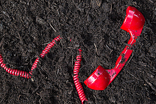 红色,复古,电话听筒,掩埋