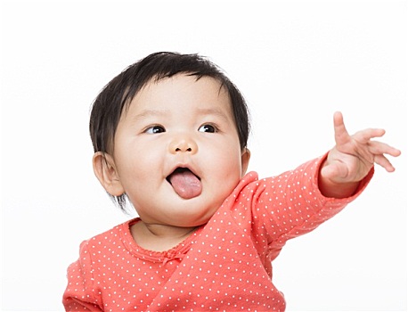 亚洲人,婴儿,展示,舌头,手,指向,正面