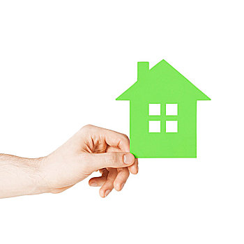 房地产,家,概念,特写,男性,握着,绿色,纸,房子