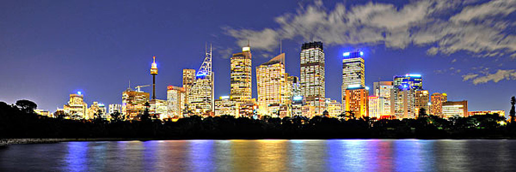 全景,天际线,电视塔,中央商务区,夜晚,悉尼,新南威尔士,澳大利亚