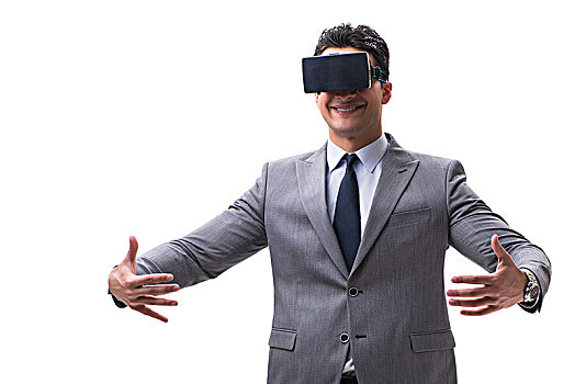商务人士,戴着,虚拟现实,眼镜,隔绝,白色背景
