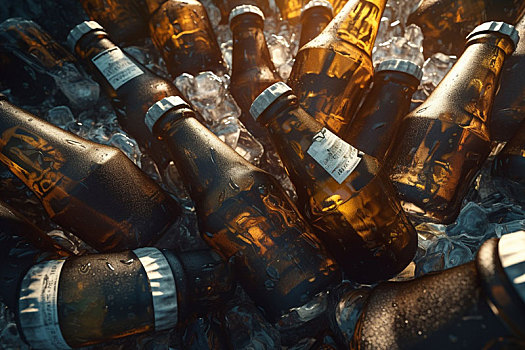 冰镇活力跃动绚丽啤酒水珠冰露冰块冰啤酒