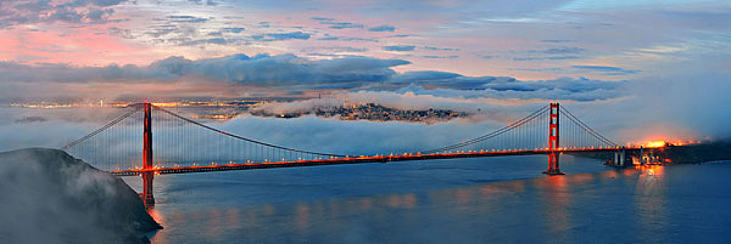 金门大桥,雾,全景,旧金山