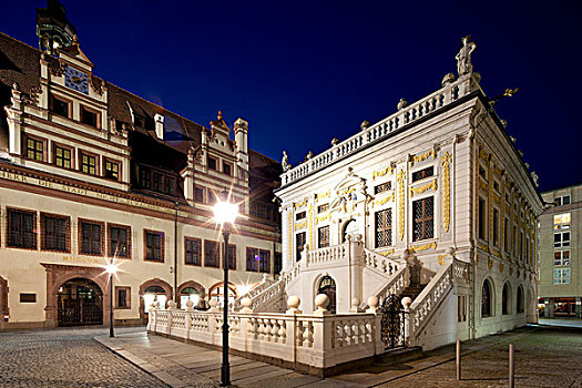 建筑,老市政厅,莱比锡,萨克森,德国,欧洲