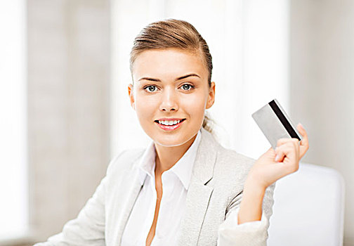 鲜明,微笑,职业女性,展示,信用卡