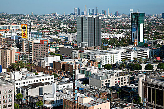 俯视,好莱坞,地区,洛杉矶,市区,天际线