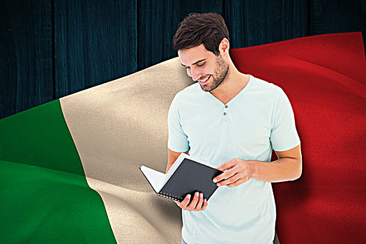 合成效果,图像,学生,读,书本,电脑合成,意大利,国旗