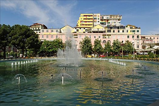 公园,喷泉,地拉那,阿尔巴尼亚,欧洲