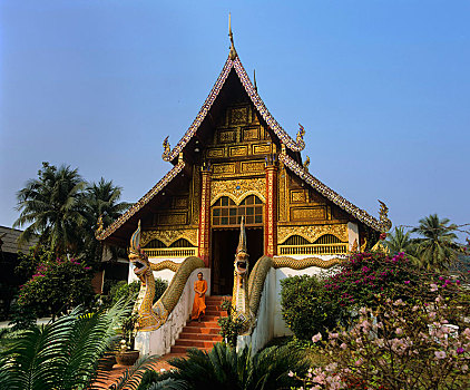 寺院,庙宇,僧侣,楼梯,清莱,省,北方,泰国,亚洲
