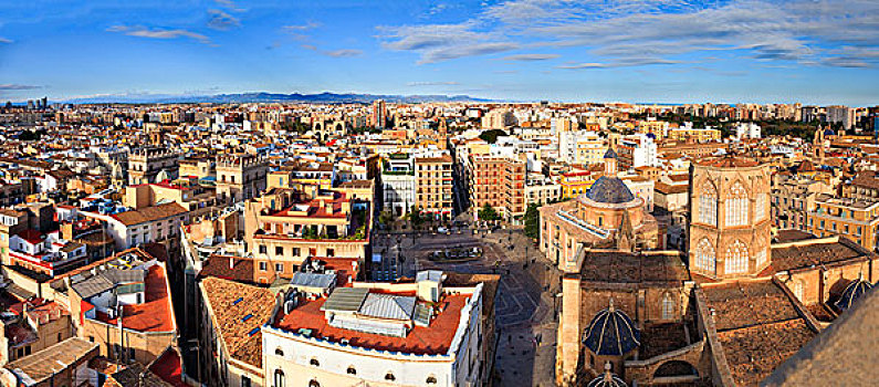 高,视点,全景,瓦伦西亚,西班牙,广场,大教堂