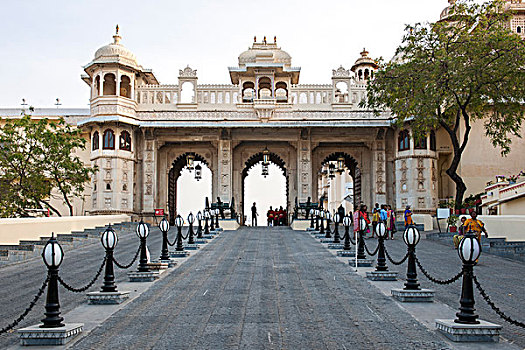 城市宫殿,门房,乌代浦尔,拉贾斯坦邦,印度,亚洲