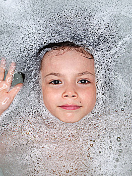 脸,男孩,围绕,泡泡,浴缸,蒙特利尔,魁北克,加拿大