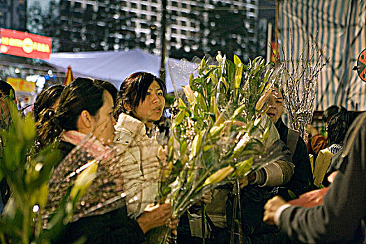 花,市场,庆贺,春节,香港