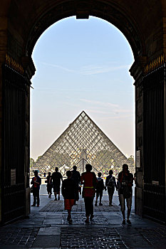 玻璃金字塔,院落,卢浮宫,巴黎,法国,欧洲