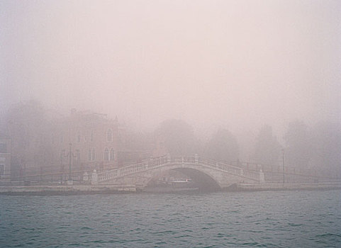 模糊,桥,房子,运河,威尼斯,意大利