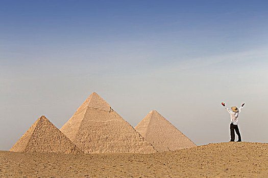 游客,高兴,吉萨金字塔,开罗,埃及
