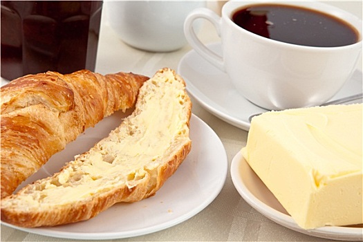 早餐,牛角面包,黄油