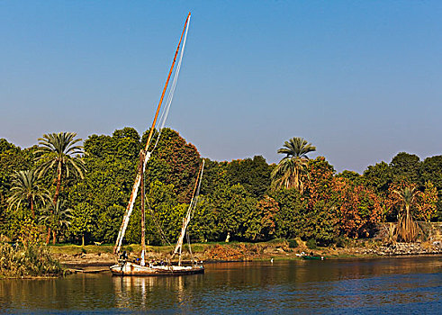 三桅帆船,堤岸,尼罗河,河,埃及