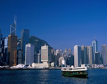 城市天际线,维多利亚港,太平山,香港,中国