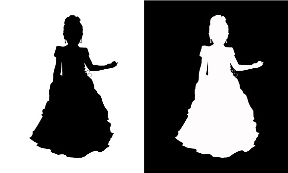 剪影,女孩,公主,黑白