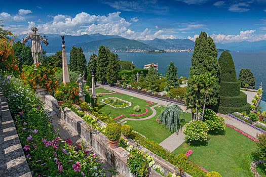 花园,雕塑,贝拉岛,远眺,马焦雷湖,意大利