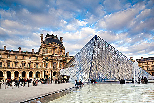 法国,巴黎,卢浮宫,博物馆,金字塔,户外