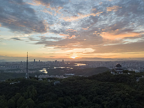 广东惠州高榜山景区日出航拍风光