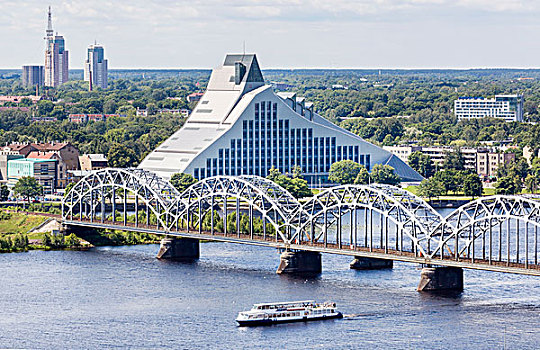 国家图书馆,拉脱维亚,铁路桥,上方,道加瓦河,河,西部,里加,欧洲