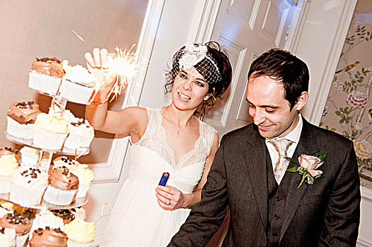 新婚夫妇,闪闪发光,蛋糕