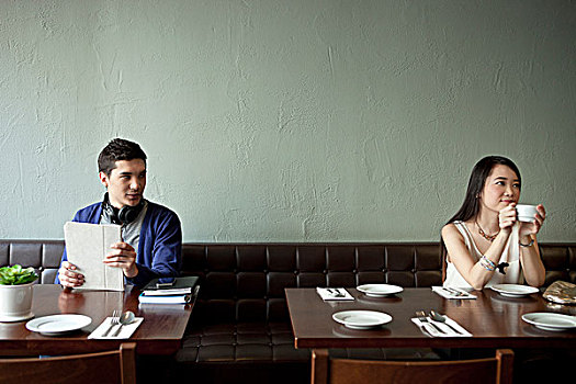 男青年,看,美女,餐館