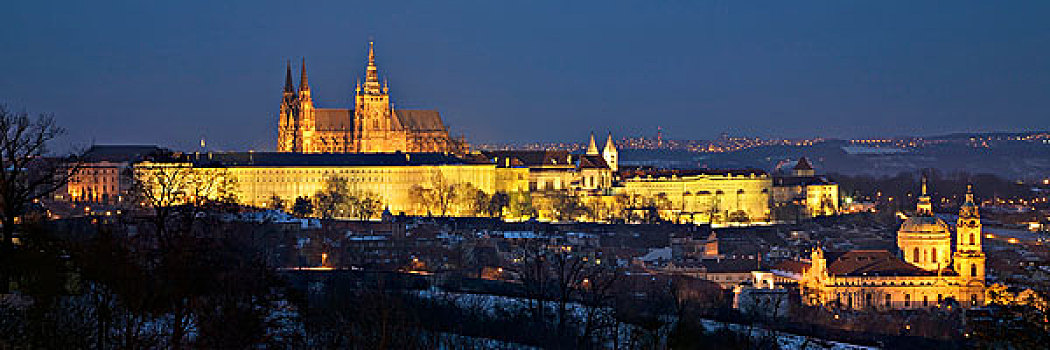 布拉格城堡,拉德肯尼,老,城镇,风景,山,夜晚,老城,世界遗产,布拉格,布拉哈,捷克共和国,欧洲