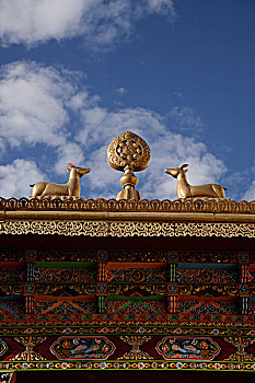 盖屋顶细节,寺院,列城,拉达克,印度