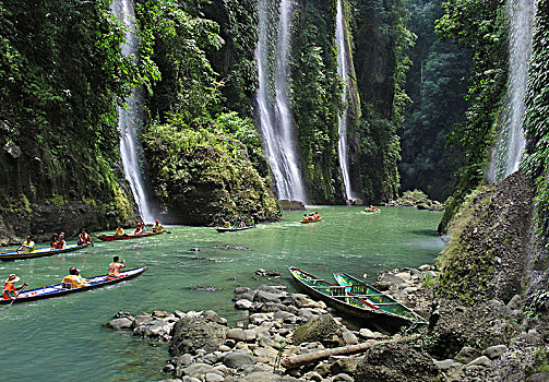 船,泻湖,瀑布,吕宋岛,菲律宾,亚洲