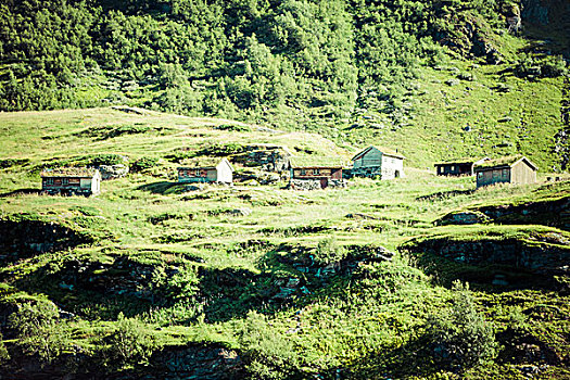 传统,挪威,房子,山