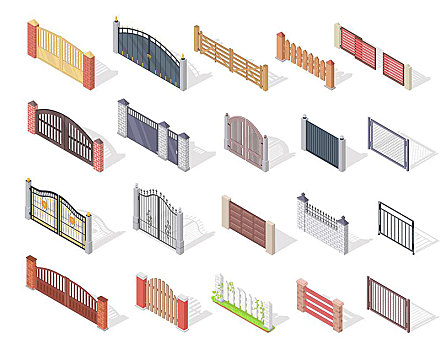 大门,栏杆,矢量,凸起,收集,金属,锻铁,格子,木质,院子,赌博,环境,设计,隔绝,白色背景,围栏