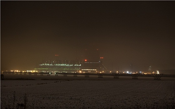 冬天,夜景,发电站