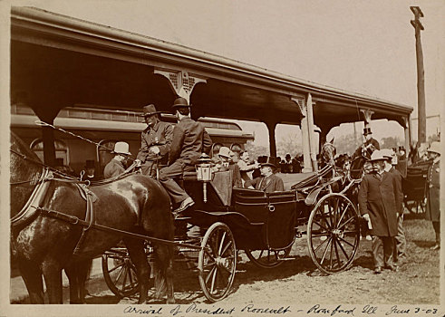 总统,西奥多-罗斯福,到达,马车,伊利诺斯,美国,六月