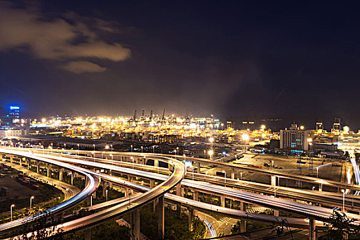 光亮,高速公路,城市,夜晚